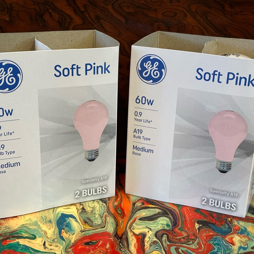 COPY - GE “Pink” Light bulbs - older style - 2 Packs/4 Bulbs - 60W